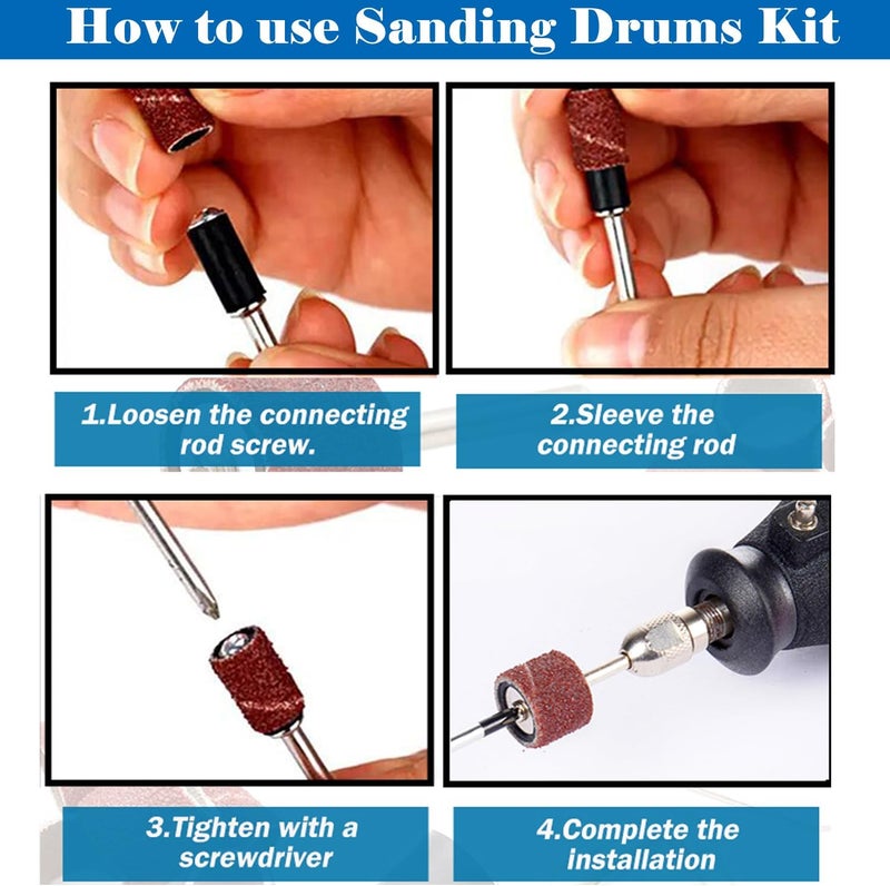 Sunxeke Sanding Drum Set for Dremel Rotary Tools-Includes 120 Aluminum Oxide Sanding Sleeves for Drum Sanders(120Grit) and 12 Drum Mandrels-Sanding Bits Tool Accessories with Box - Image 3